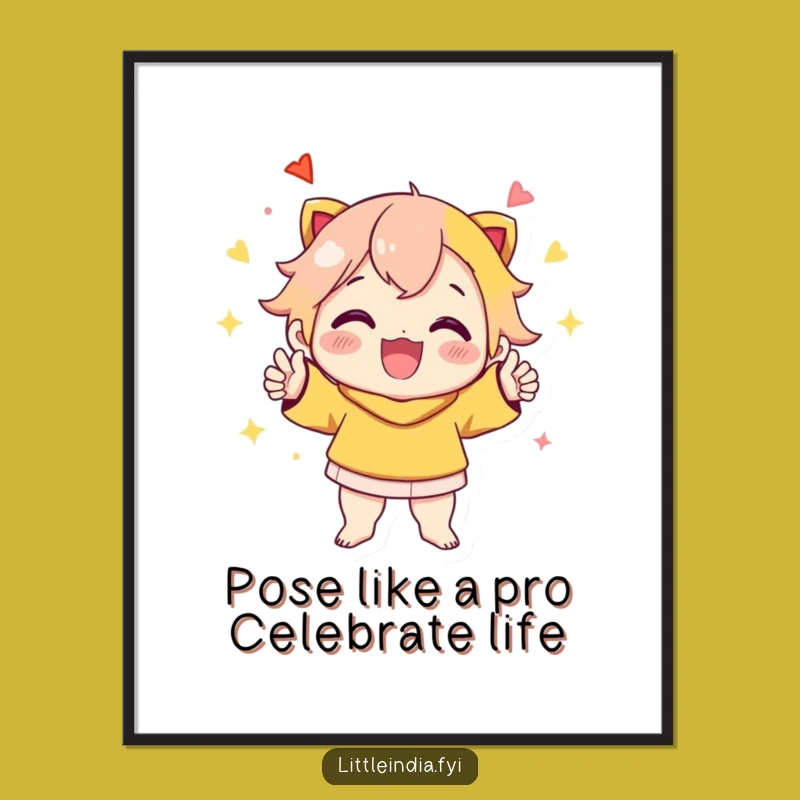 Free Printable Wall Art: Funny Celebratory Character, Vibrant Pose, Humorous Downloadable Design