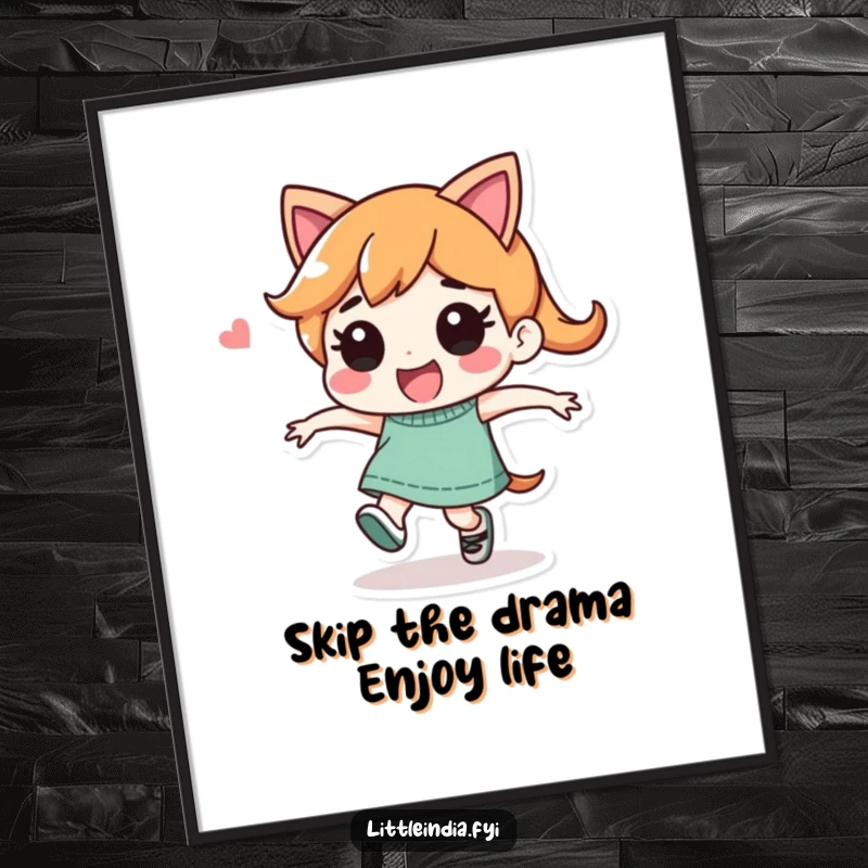 Funny Free Printable Wall Art: Playful character performing a joyful, energetic skip, full of life and humor, downloadable.