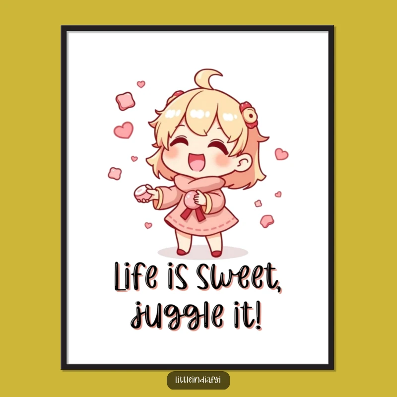Free Printable Wall Art: Juggling Sweets Character, Humorous Downloadable Art for a Sweet Home