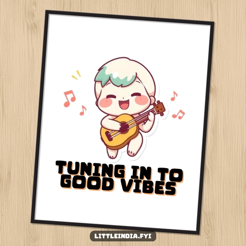 Funny Free Printable Wall Art: A character happily playing a small musical instrument, emitting a joyful tune.