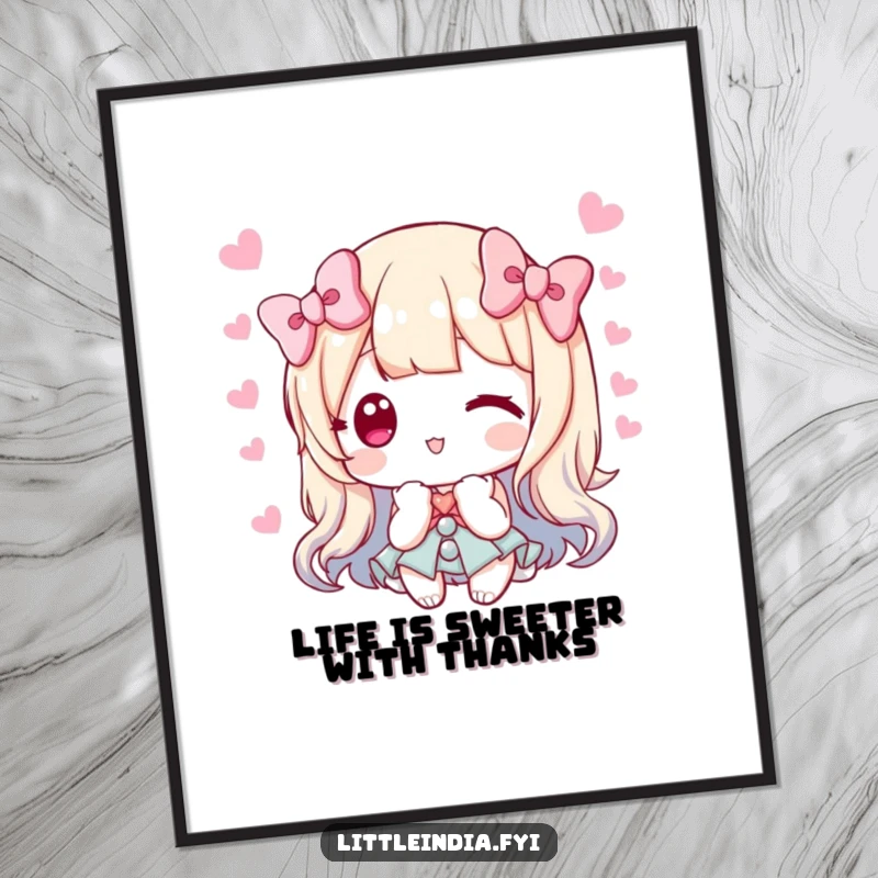 Funny Free Printable Wall Art of a character joyfully offering a beautifully presented selection of sweets, complete with a bow, adding whimsical decor.