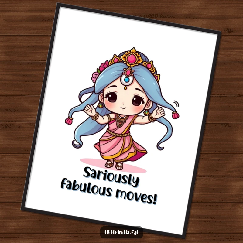 Funny Free Printable Wall Art: A woman in a colorful sari dancing energetically, bringing life to any room.