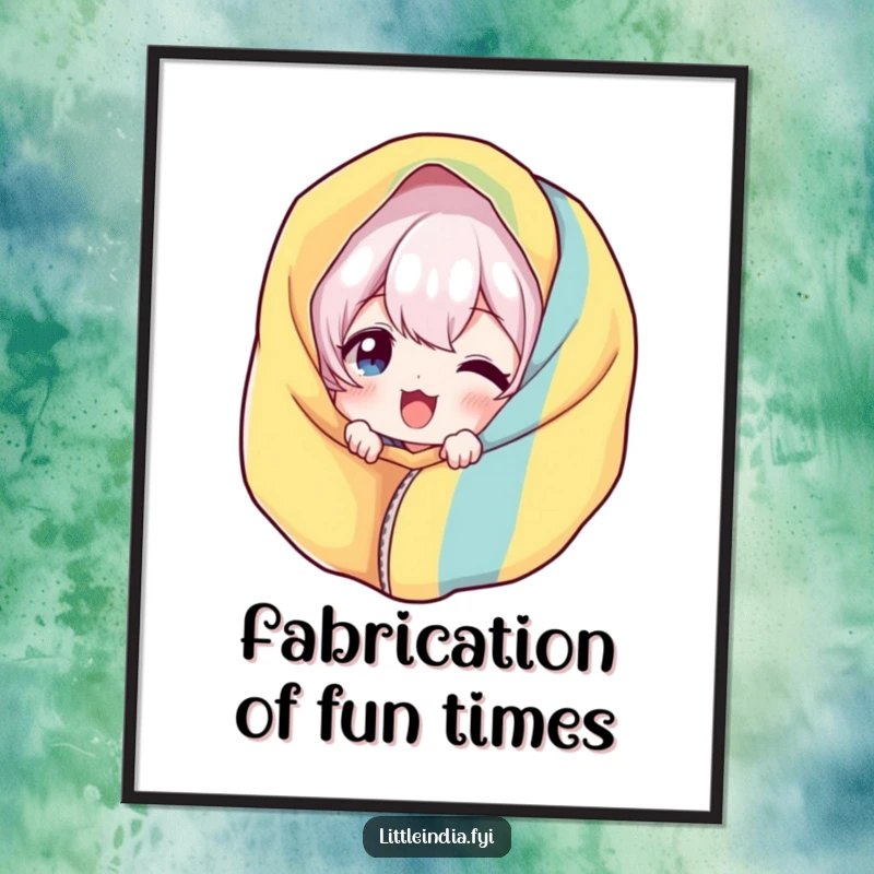 Funny Free Printable Wall Art: Giggling character peeking from vibrant fabric, exuding pure fun and playful energy. Quirky decor.