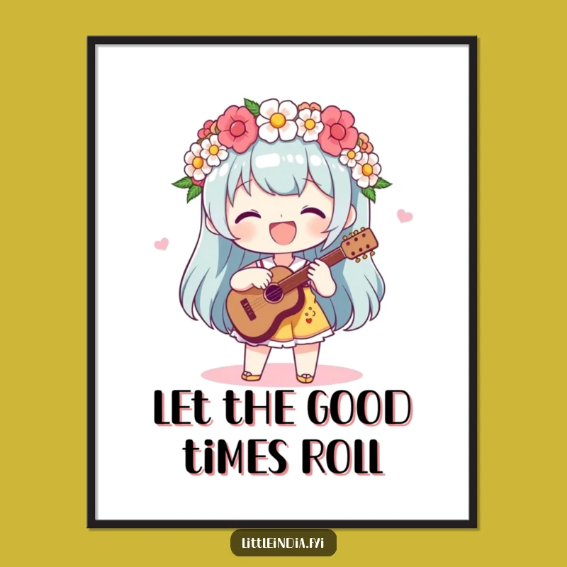 Free Printable Wall Art: Funny Flower Garland Character Playing Music Downloadable Decor