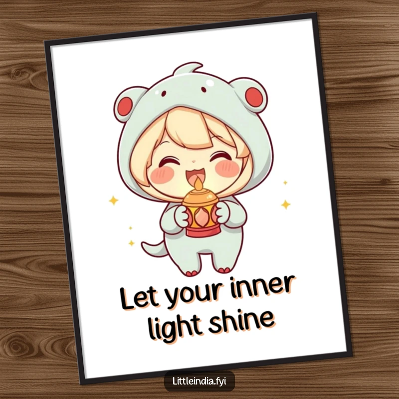 Funny Free Printable Wall Art: A joyous character holding a small decorative lamp, casting a beautiful, warm glow.