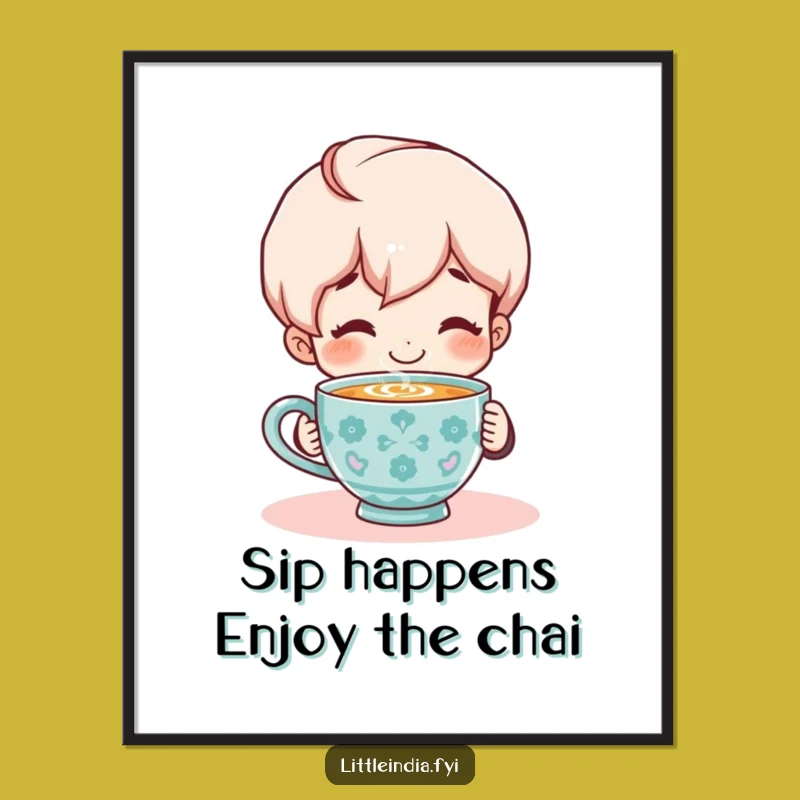 Free Printable Wall Art: Funny Chai Character, Smiling Joy, Humorous Downloadable Decor