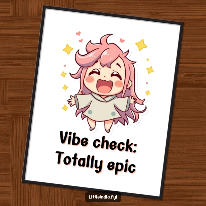 Funny Free Printable Wall Art: Jubilant character radiating excitement and joy amidst a lively atmosphere. Energetic decor.