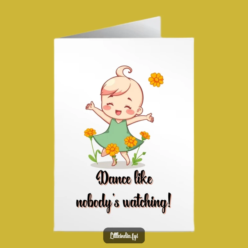 Free Printable Birthday Card: Dancing Flower Character, Funny Downloadable Gift