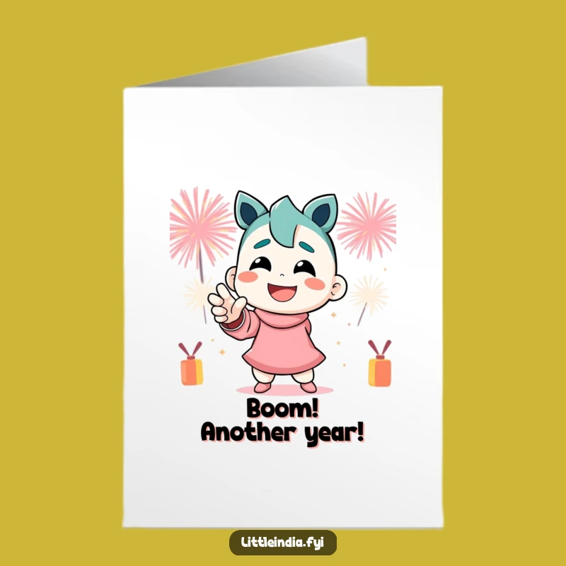 Free Printable Birthday Card: Firecracker Pose Funny Downloadable Greeting for Explosive Fun