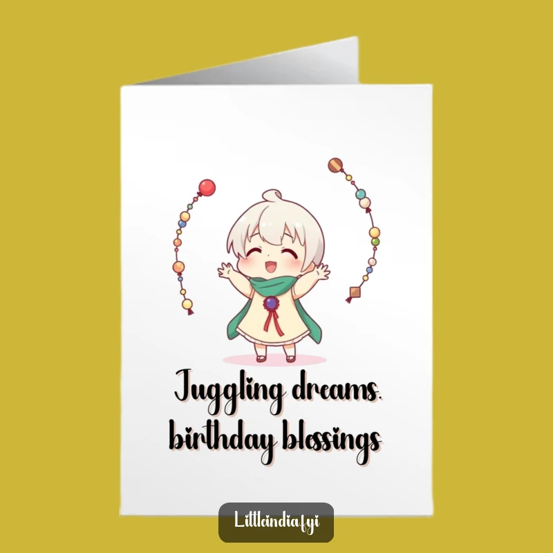 Free Printable Birthday Card: Funny Juggling Beads Character, Hilarious Downloadable Gift