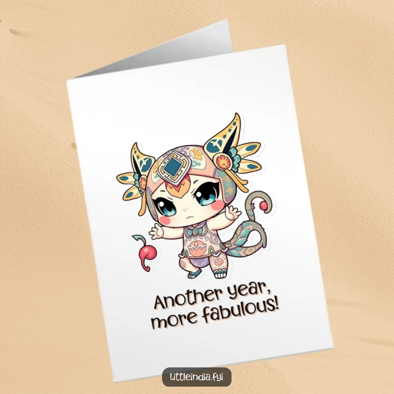 Free Printable Birthday Card: A character covered in cool geometric patterns, striking a confident, artistic pose.