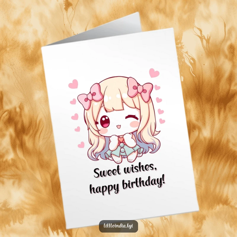 Funny Free Printable Birthday Card featuring a character charmingly offering a pile of sweets, complete with a bow, spreading birthday joy.