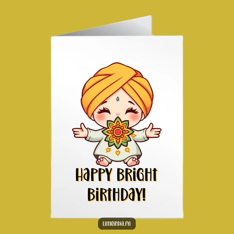 Free Printable Birthday Card: Turban Character, Rangoli Art, Festive & Funny Downloadable