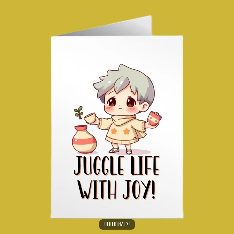 Free Printable Birthday Card: Juggling Pottery Character, Funny Downloadable Gift