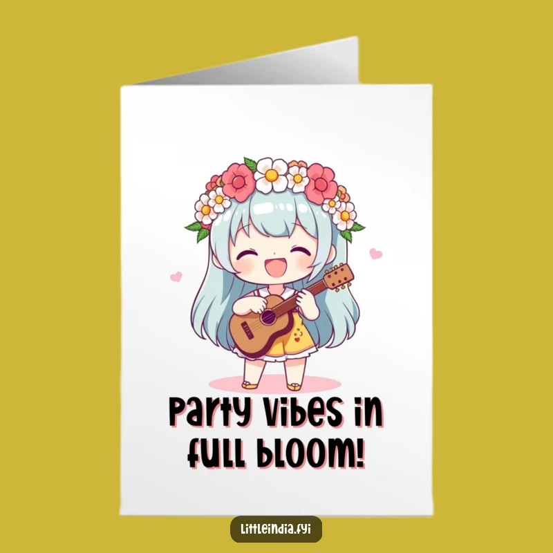 Free Printable Birthday Card: Funny Flower Garland Character Music Beat Downloadable Gift