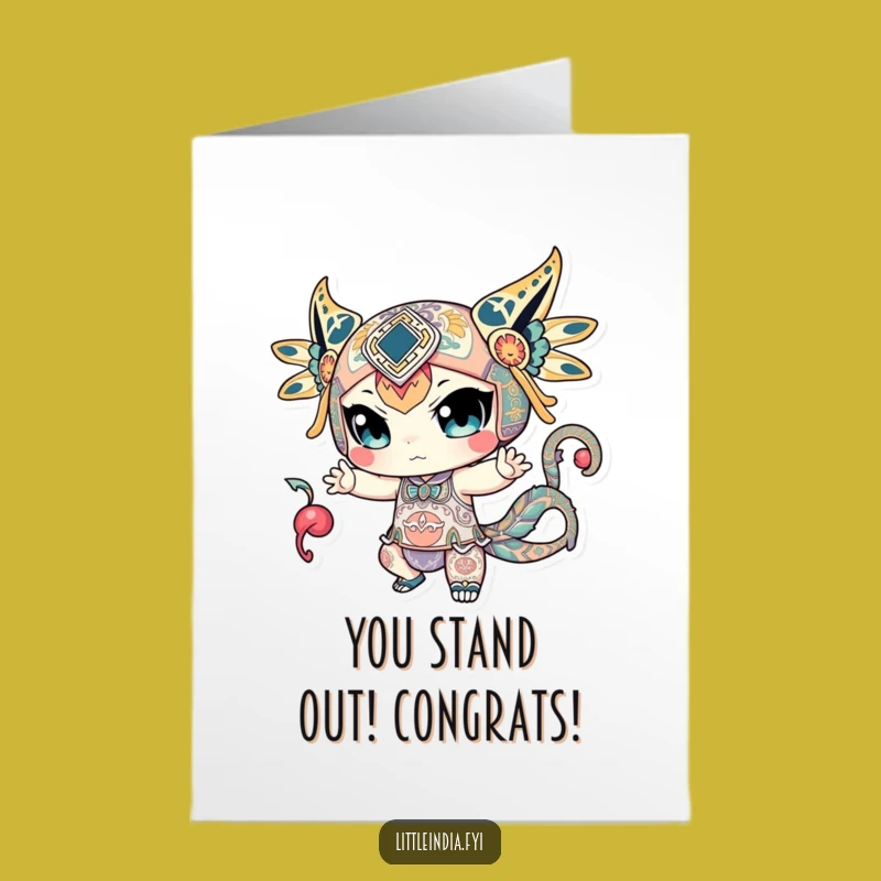 Free Printable Congrats Card: Chic Patterned Character Celebrating Success!