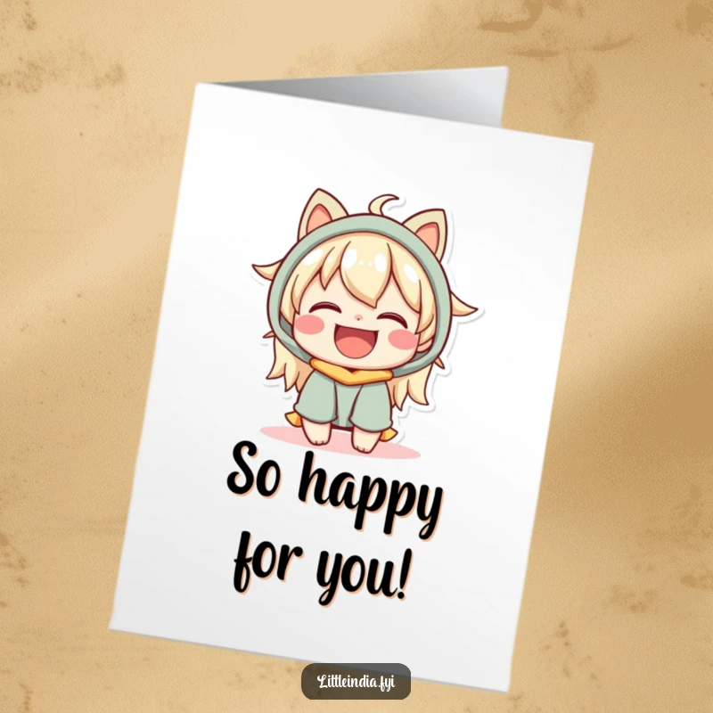 Funny Free Printable Congratulations Card: A happy character beams with a warm expression, sharing a moment of pure joy.