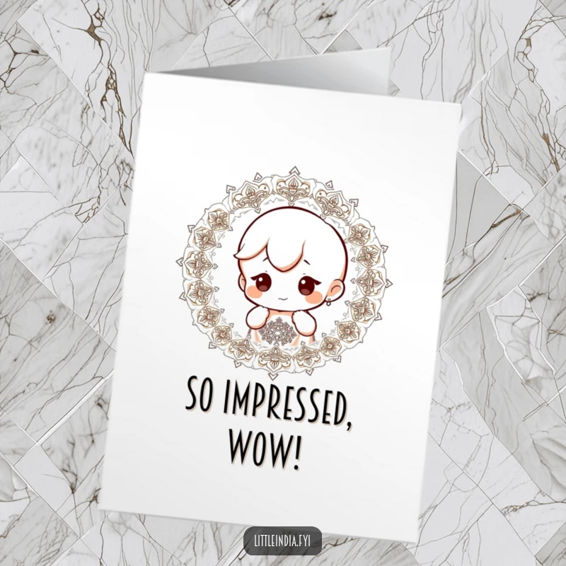 Funny Free Printable Congratulations Card: A small character intently observes complex, beautiful patterns, symbolizing the intricate path to success.