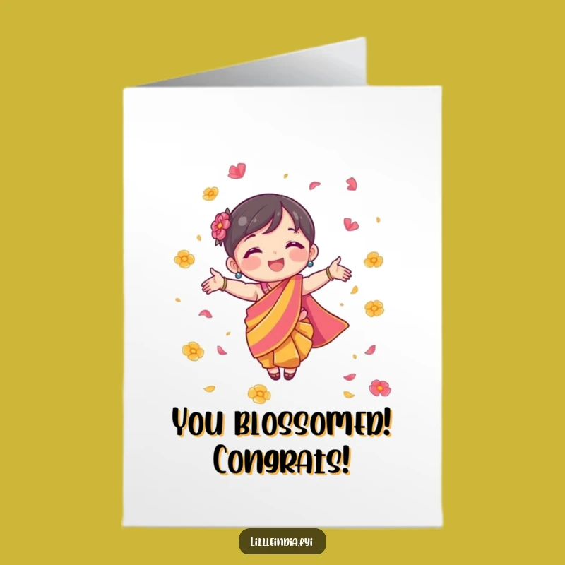 Free Printable Congrats Card: Sari Character, Petal Shower, Joyful Downloadable