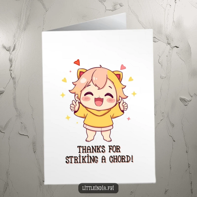 Funny Free Printable Thank You Card: Cheerful character striking a vibrant, celebratory pose, conveying humorous gratitude, downloadable.