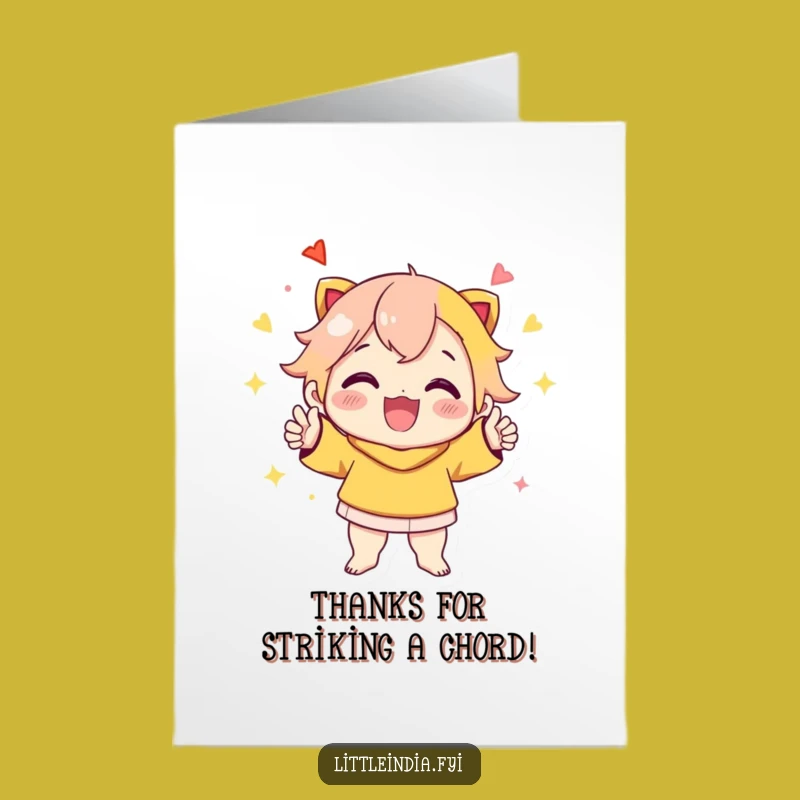 Free Printable Thank You Card: Celebratory Pose, Vibrant Character, Humorous Gratitude Download