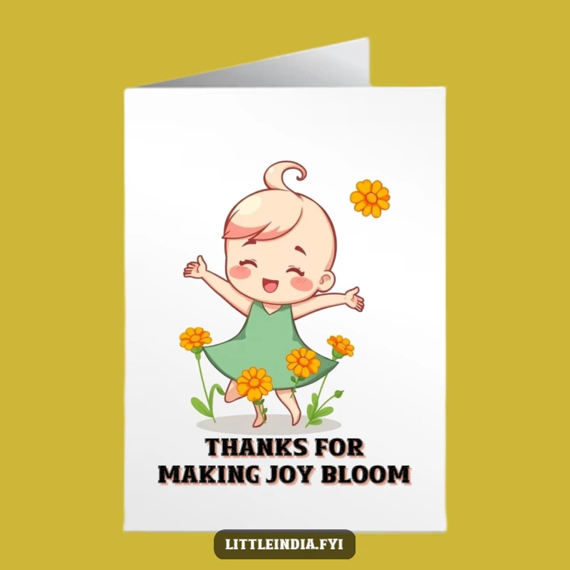Free Printable Thank You Card: Dancing Flower Character, Funny Downloadable Gift