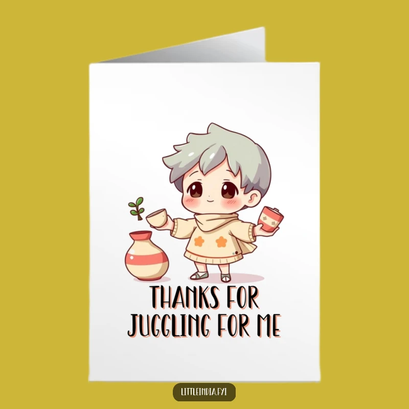 Free Printable Thank You Card: Juggling Pottery Character, Funny Downloadable Gift