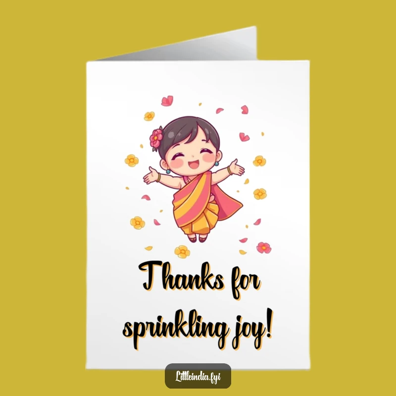 Free Printable Thank You Card: Sari Character, Petal Scatter, Grateful Downloadable