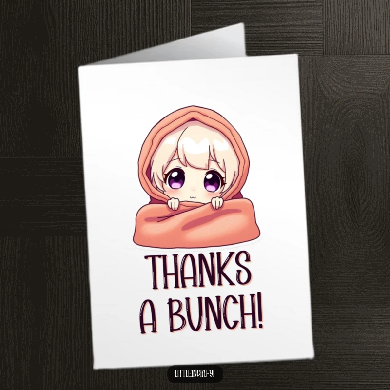 Funny Free Printable Thank You Card: A delighted character peeks from behind a vibrant textile, offering a playful and heartfelt thank you.