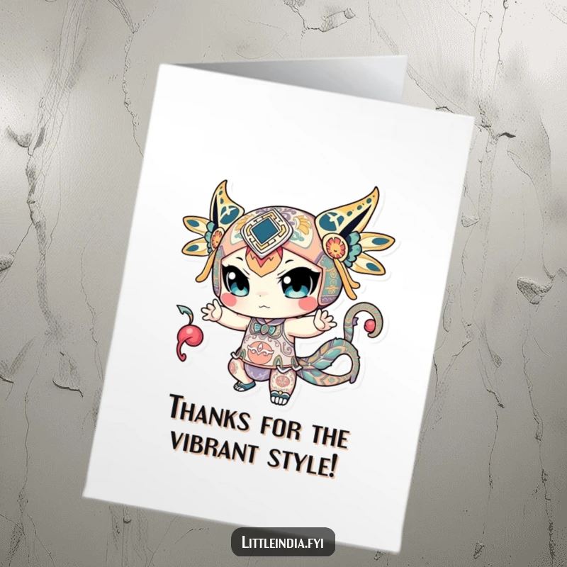 Free Printable Thank You Card: A character with intricate, mesmerizing patterns striking a cool, artistic pose of thanks.