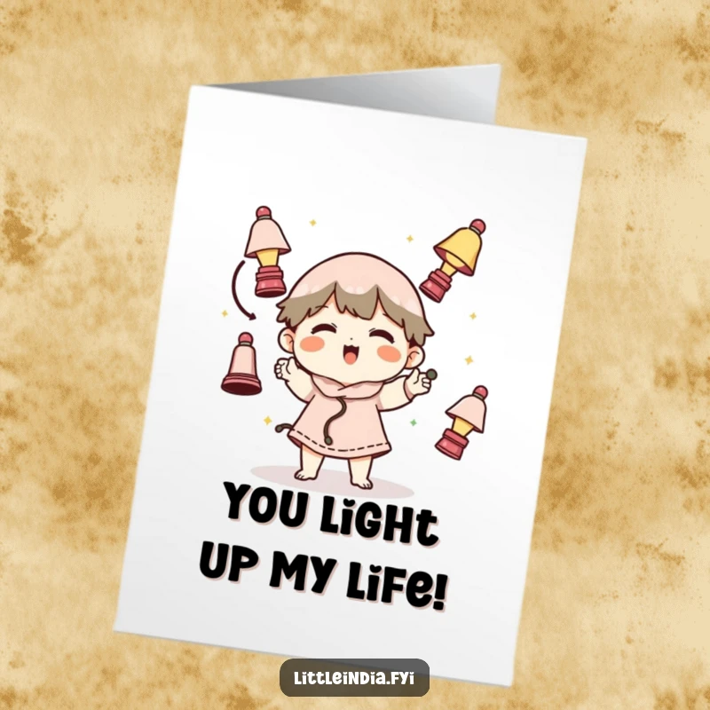 Funny Free Printable Thank You Card: Playful character juggling lamps, a humorous thank you message.