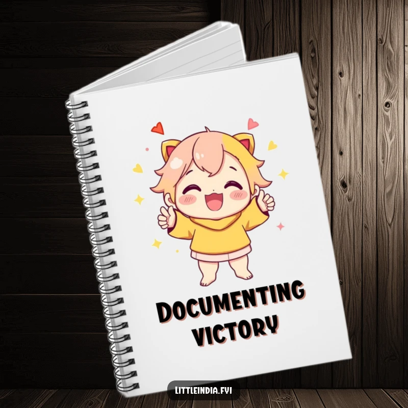 Funny Notebook: Cheerful character striking a vibrant, celebratory pose, ready to record your exciting plans and thoughts.
