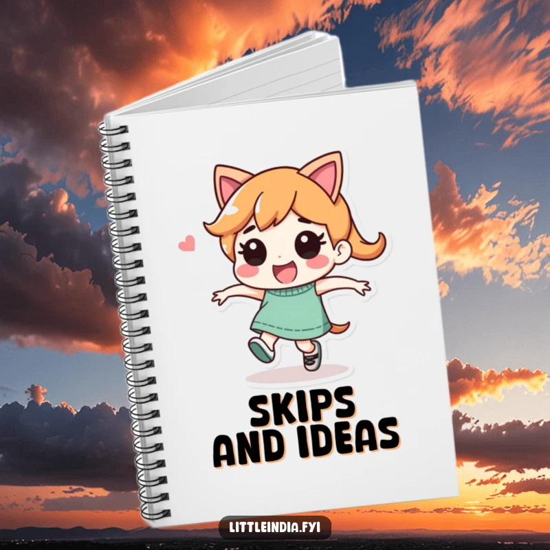 Funny Notebook: Playful character performing a joyful, energetic skip, ready to hold your thoughts and inspirations.