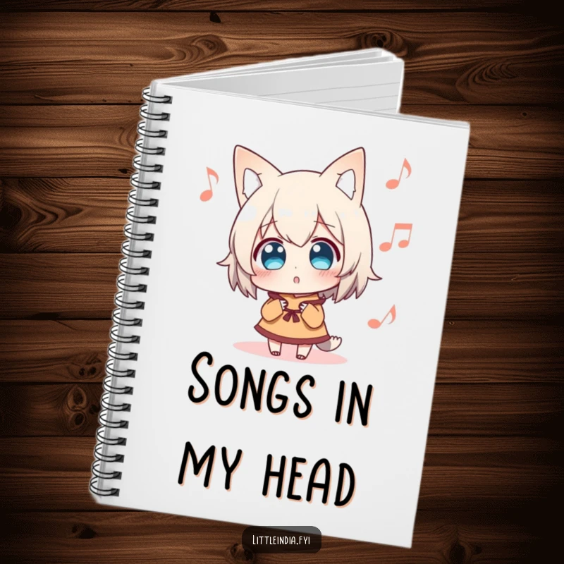 Funny Notebook cover featuring a surprised character listening intently to distant music, perfect for jotting down notes, lyrics, and musical ideas.