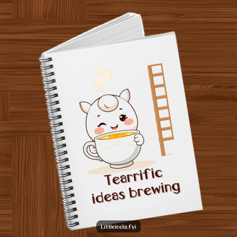 Funny Tea Journal: Smiling character offering tea, perfect for writing notes or journaling with warmth.