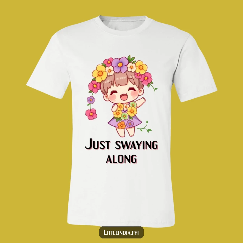 Funny Flower Garland Character T-Shirt - Wear Your Happy Vibes!