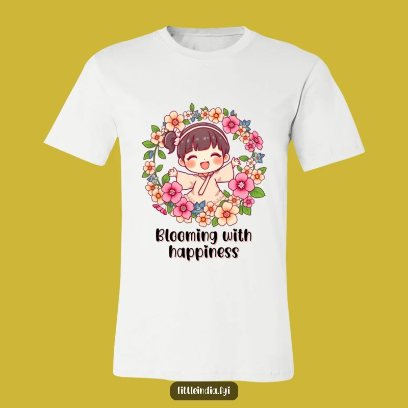Funny Joyful Character Flower Garland T-Shirt: Wear the Beauty and Humor!