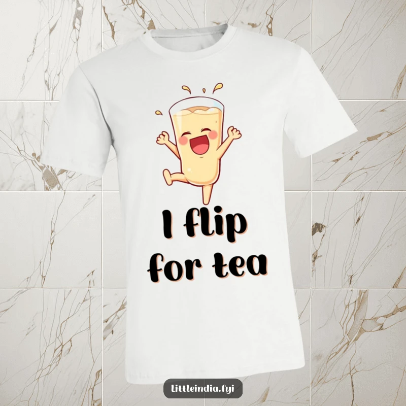 Funny Teh Tarik T-Shirt with a laughing glass captured mid-somersault, expressing extreme joy and acrobatic silliness.