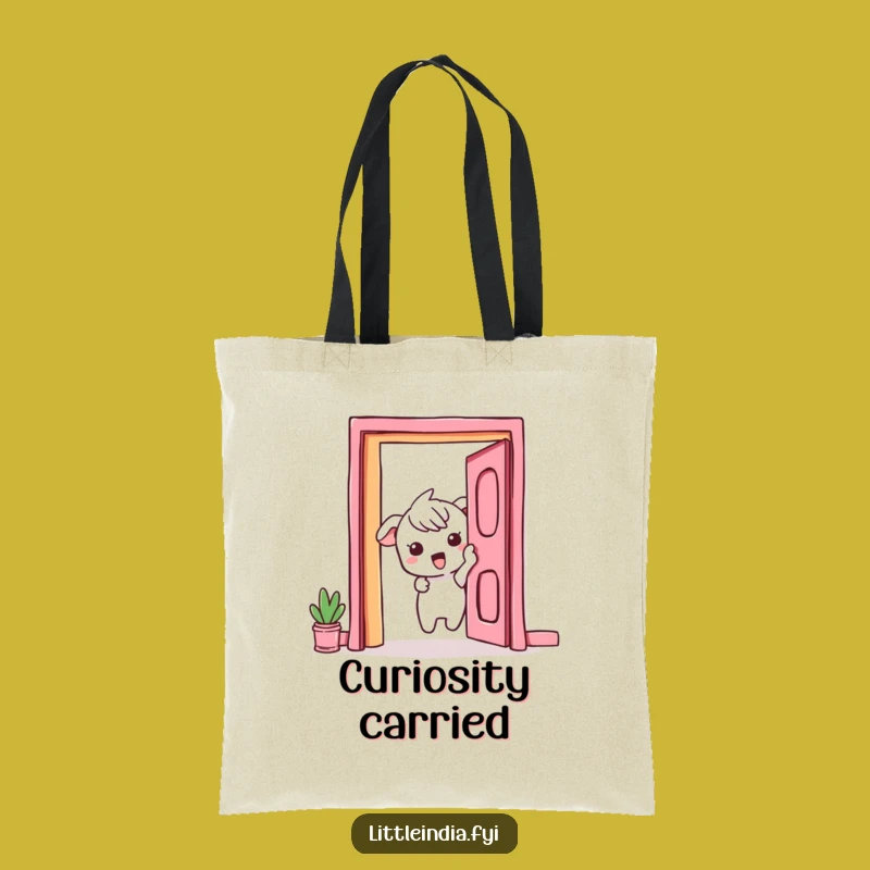 Funny Curious Peek Tote Bag: Exciting Character's Vibrant Doorway Bag