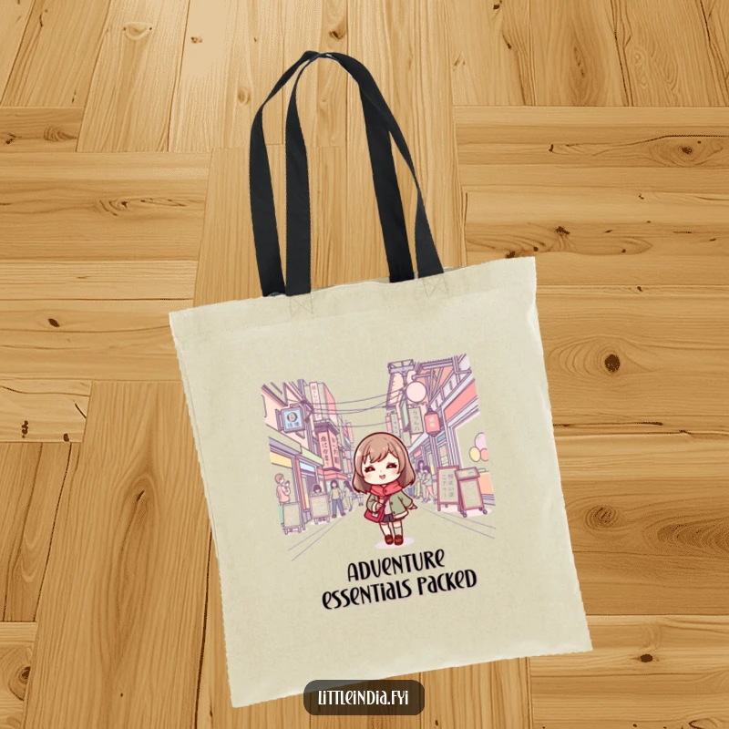 Funny tote bag showing a cute character happily walking on a busy street, practical for errands and gifts.