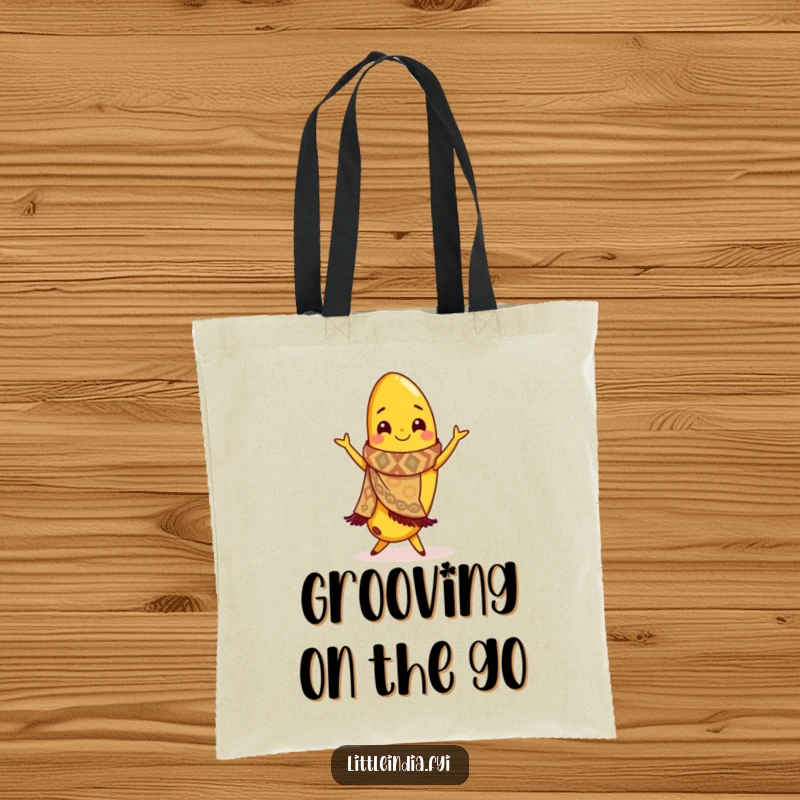 Funny tote bag showcasing a banana in a scarf, mid-flamenco dance, ready to add fun to your day.