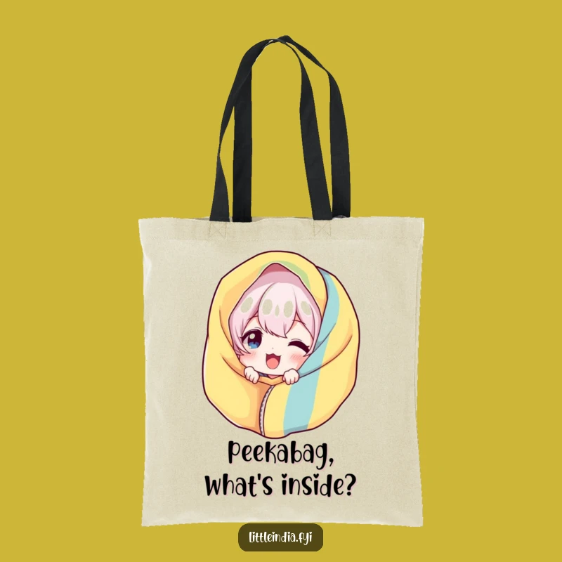 Funny Giggling Tote Bag: Playful Character Peek Design - Stylish & Humorous Accessory