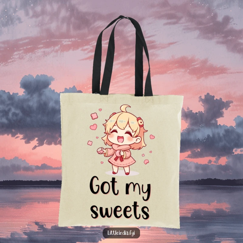 Funny Tote Bag: Gleeful character skillfully juggles tiny, fragrant sweets, showcasing talent and fun. Great for everyday use and spreading smiles. Perfect funny gift.