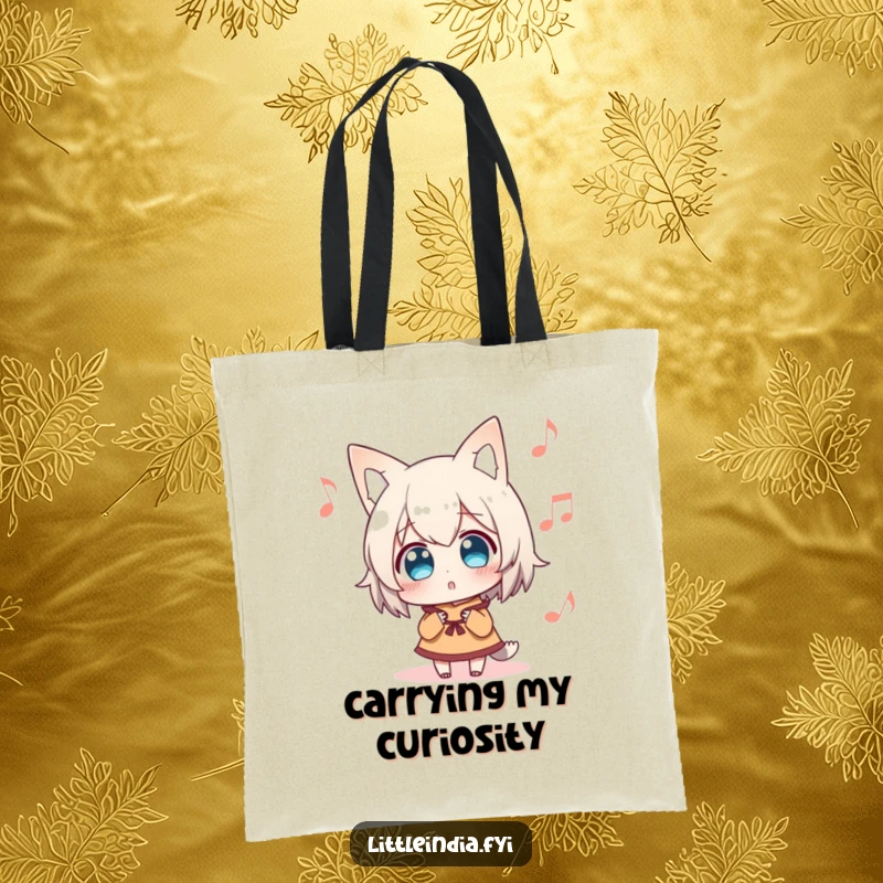 Funny Tote Bag illustrating a surprised character intently listening to distant music, perfect for carrying essentials with a touch of auditory fascination.
