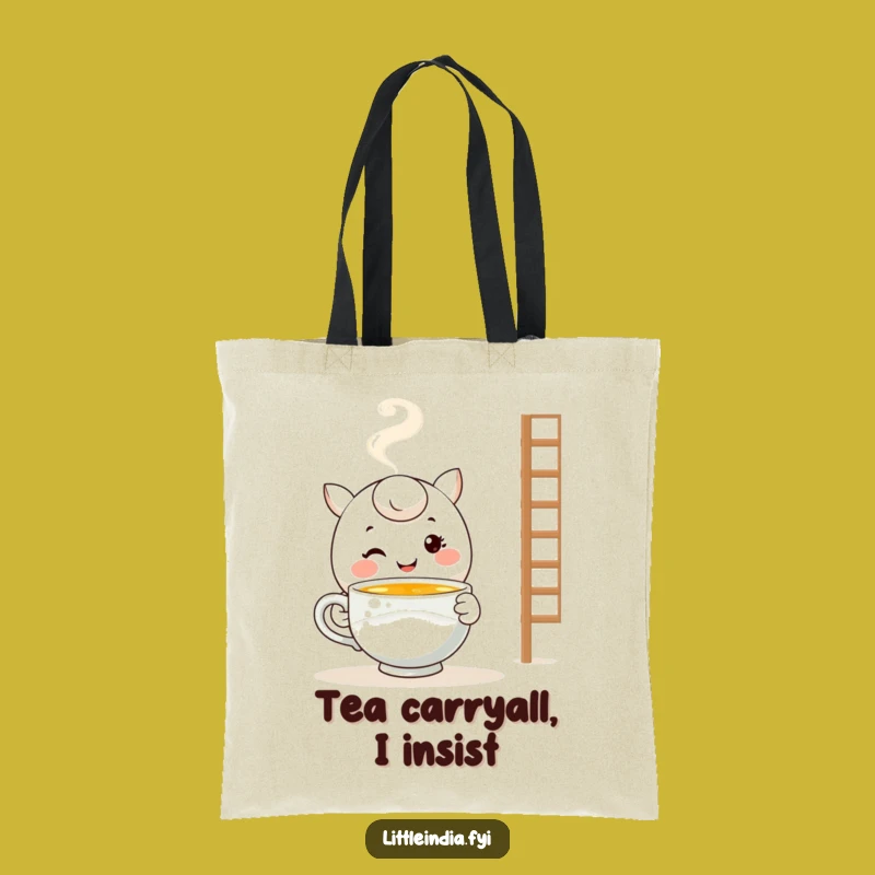 Funny Tea Lover Tote: Smiling Character Bag - Stylish & Comforting Carry-All